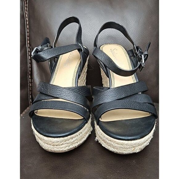 Splendid Leather Wedge Strappy Open-toe Sandals Women's Size 8.5 - Picture 1 of 8